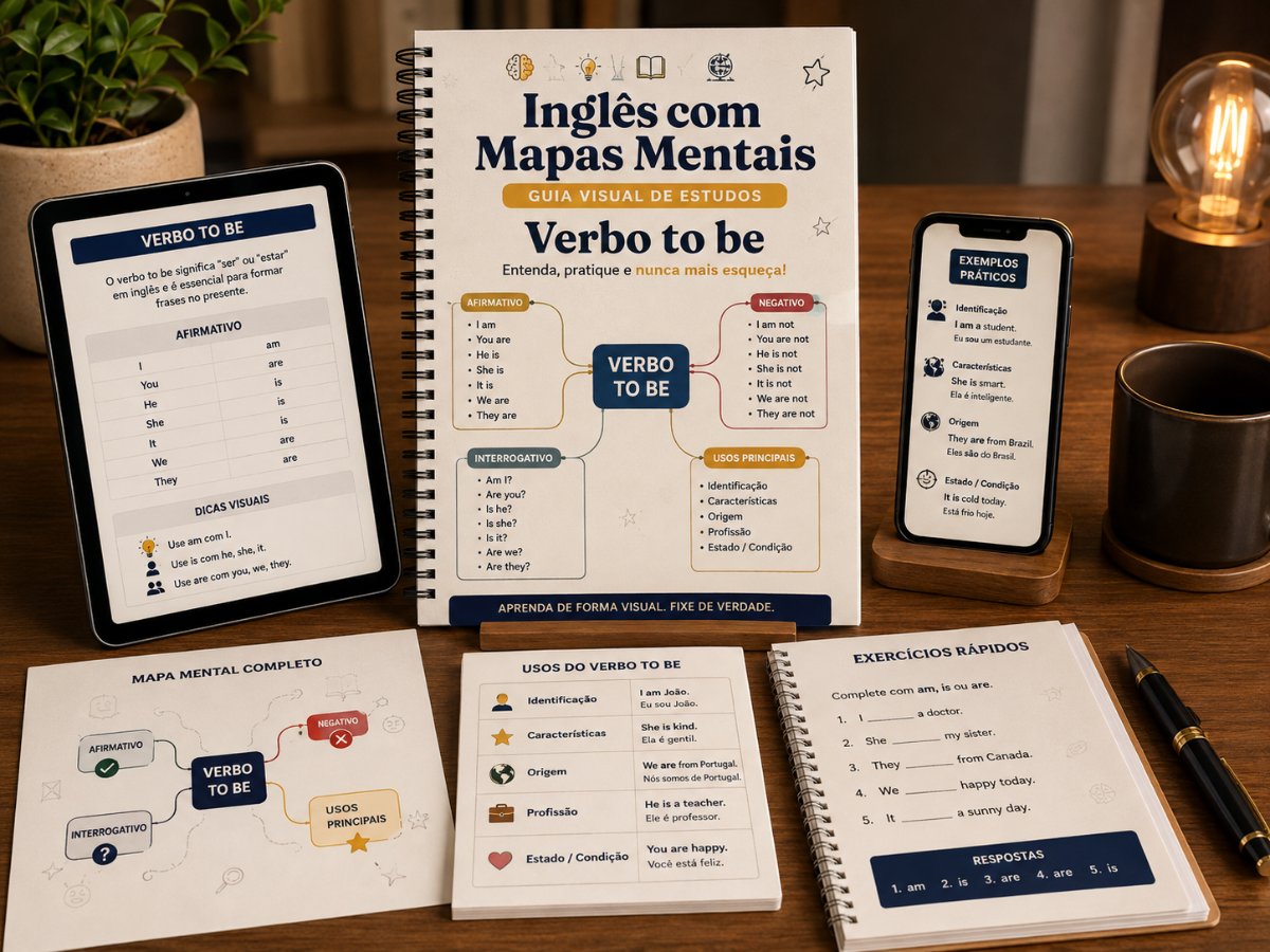 Página do guia Inglês com Mapas Mentais sobre o Verbo to be